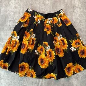 Sunflower black pleated full skirt with pockets bohemian hippie midi skirt L